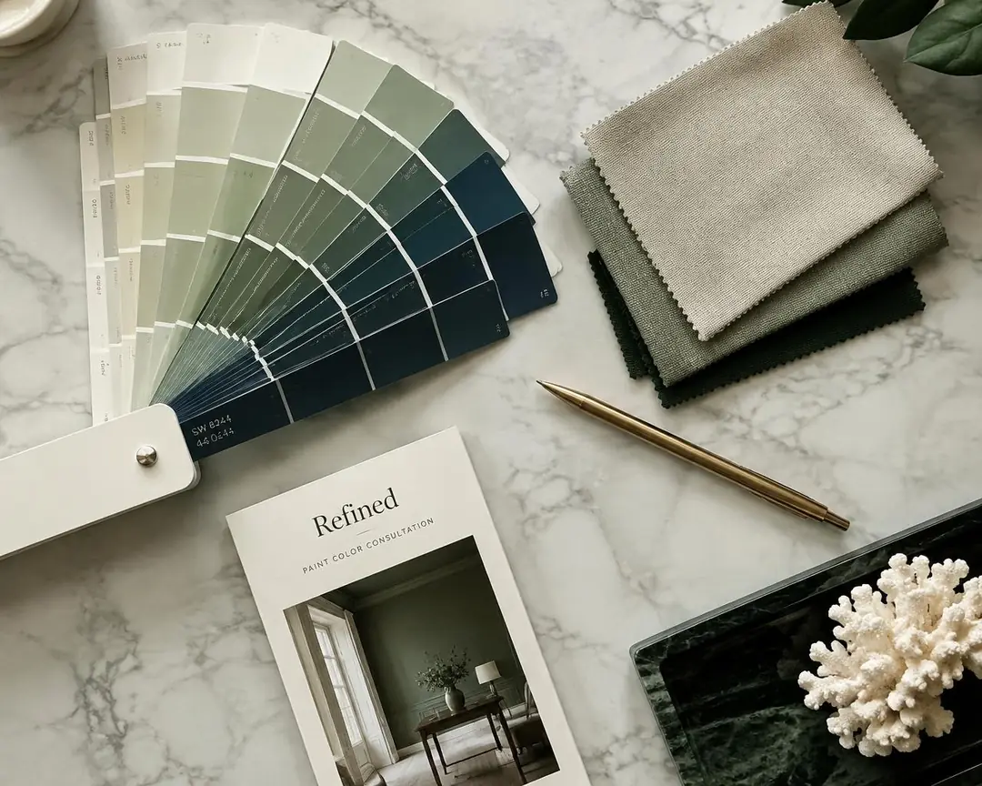 Design inspiration: paint swatches and fabric samples for a color consultation