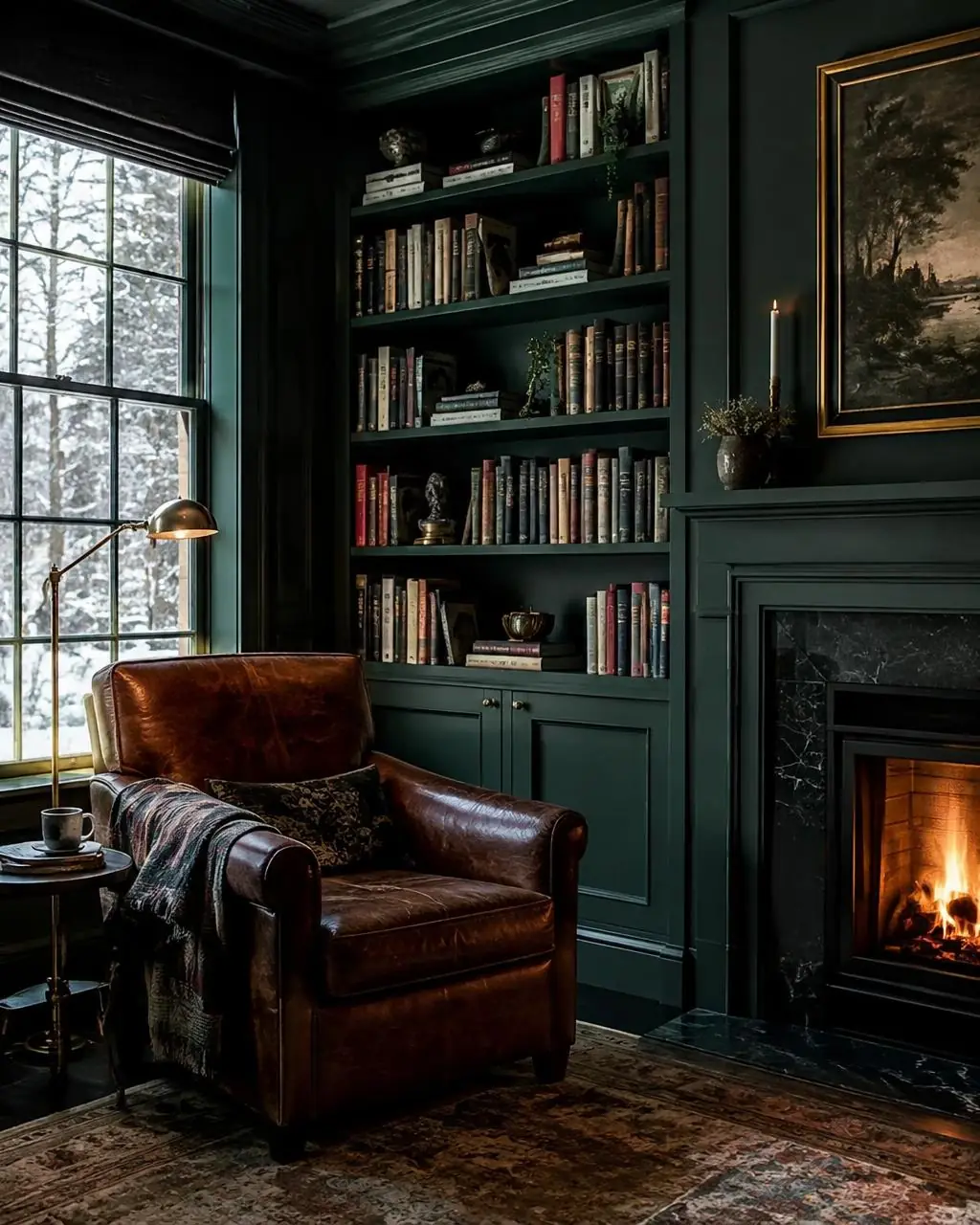 Design inspiration: a moody green library with built-in shelves