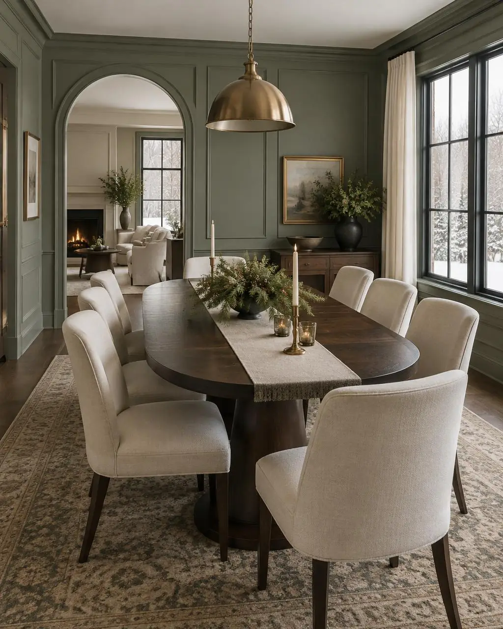 Design inspiration: a sage-painted dining room set for an intimate winter gathering